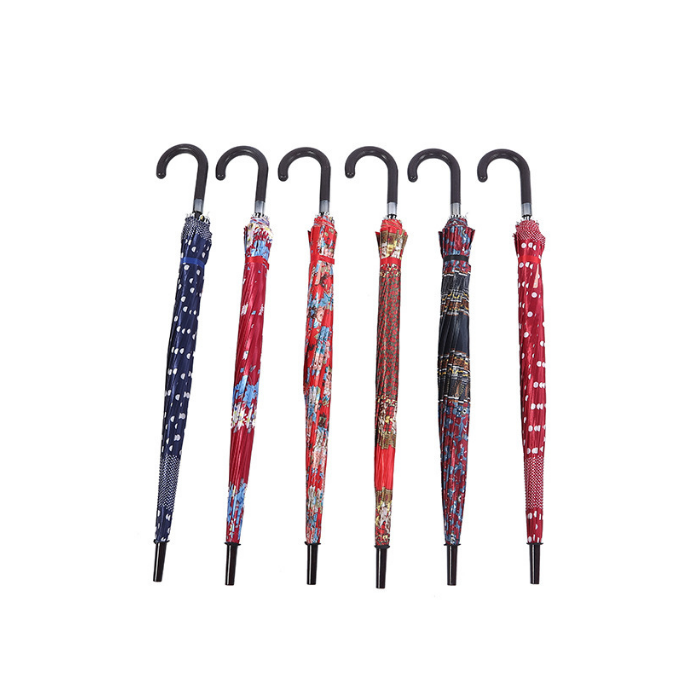 Cheap Printed 22 Inch 16K Rib Straight Auto Open Satin Umbrella 