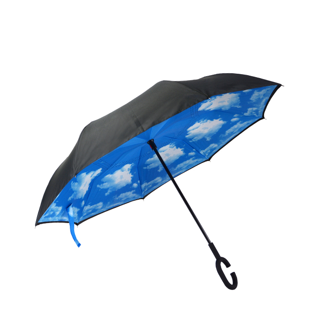  Double Layer C Shaped Handle Straight Reverse Umbrella