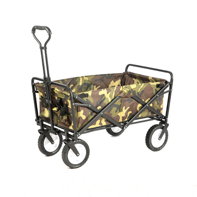 Outdoor Portable Collapsible Utility Heavy Duty Steel Trail Garden Beach Camping Trolley Cart Barrow All Terrain Folding Wagon With Adjustable Handle Bar 