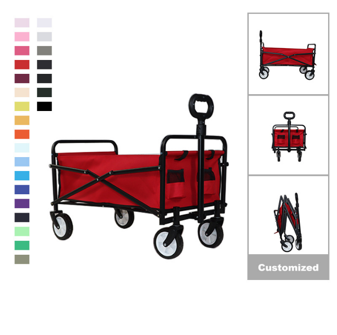 Outdoor Portable Collapsible Utility Heavy Duty Steel Trail Garden Beach Camping Trolley Cart Barrow All Terrain Folding Wagon With Adjustable Handle Bar 