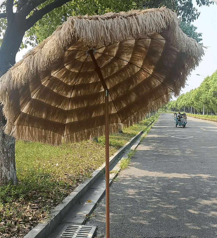 Outdoor Artificial Straw Parasol Beach Umbrella With ZInc Alloy Tilt 