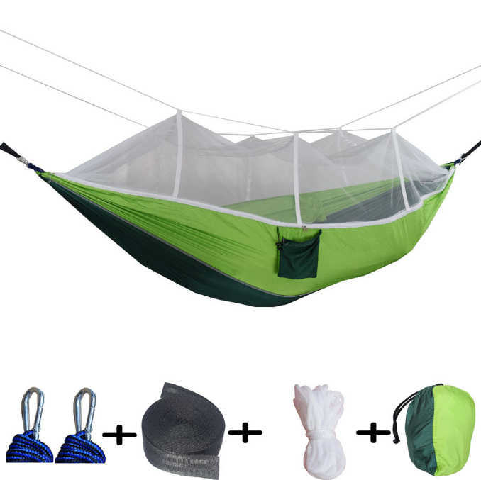 Portable Foldable Waterproof Lightweight Single Double Size Nylon Fabric Camping Swing Hammock With Mosquito Net 