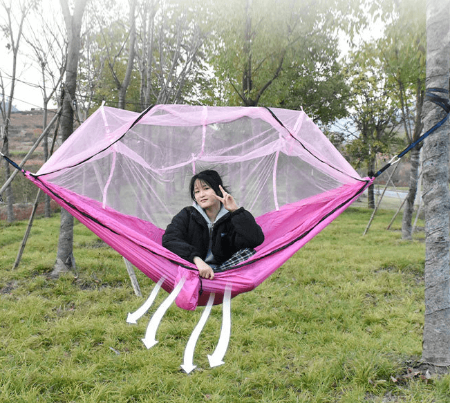 Portable Foldable Waterproof Lightweight Single Double Size Nylon Fabric Camping Swing Hammock With Mosquito Net 