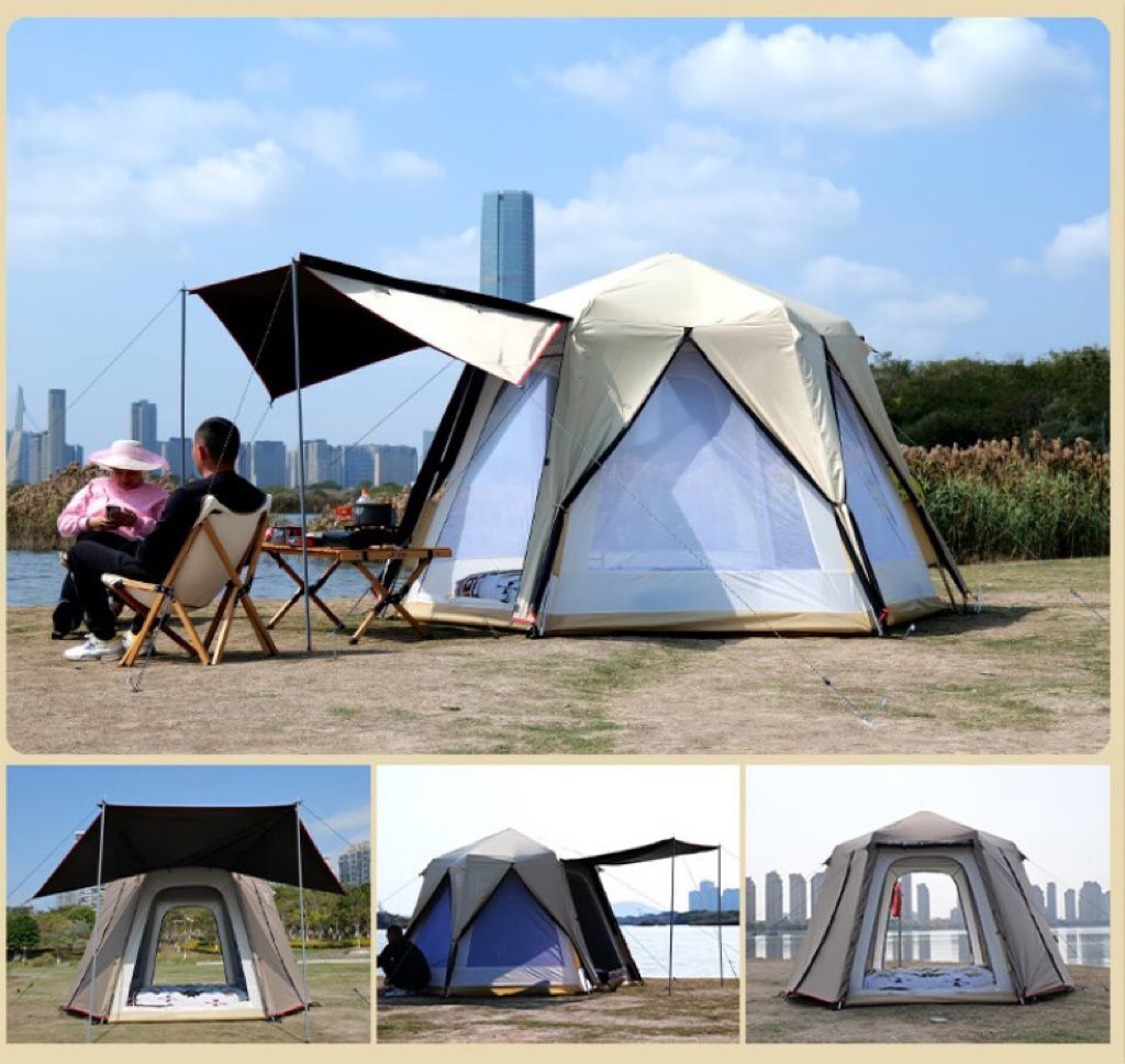 Outdoor Portable Folding Ventilated Automatic Double Layer Hexagonal Camping Tent 