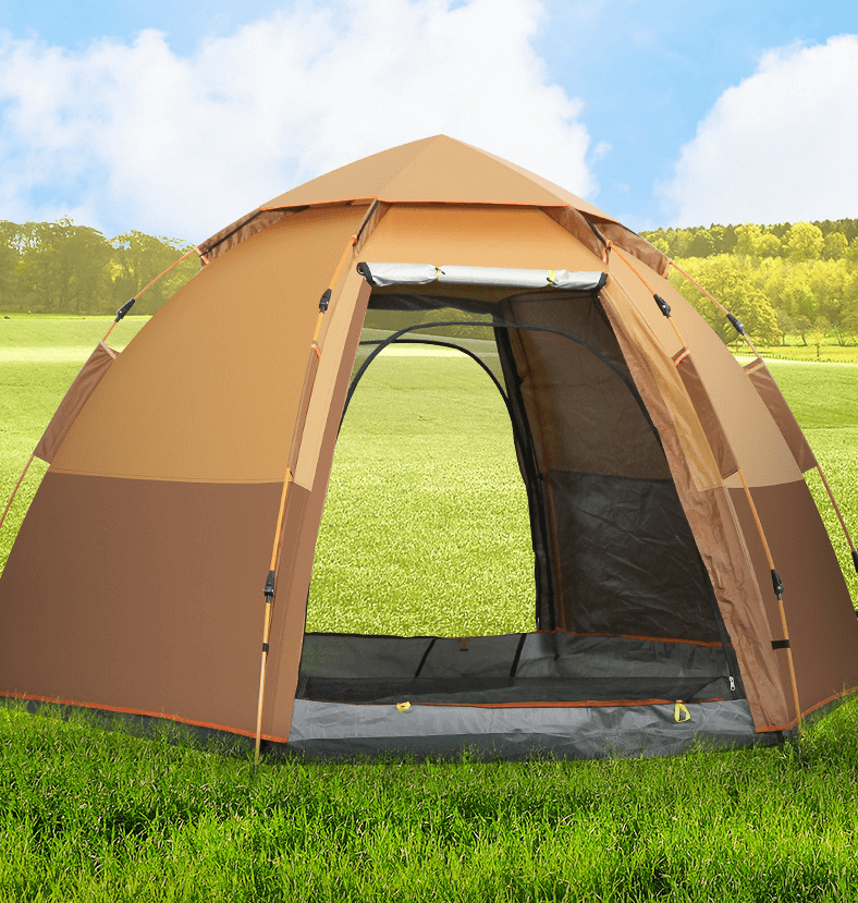 Double Layer Folding Automatic Hexagonal Camping Tent For 5-8 Persons 