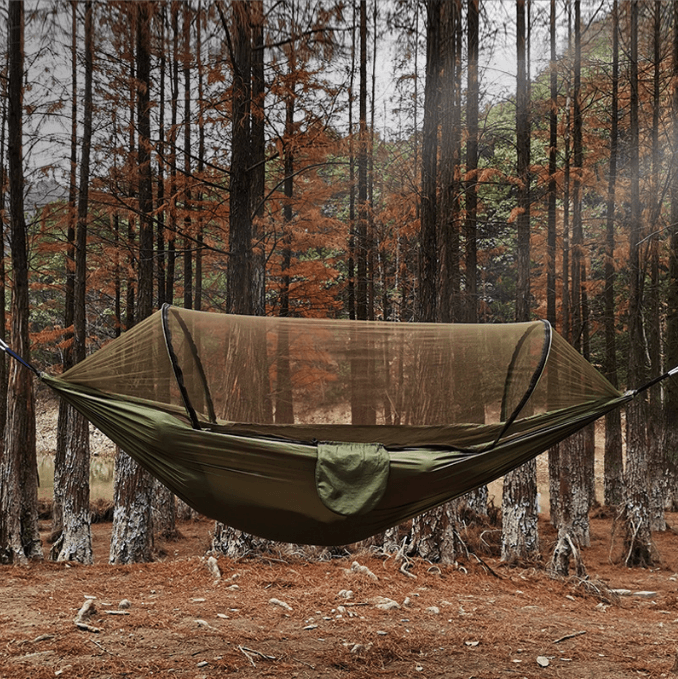 Portable Waterproof Lightweight Single Double Size Canvas Nylon Fabric Camping Swing Hammock With Mosquito Net 