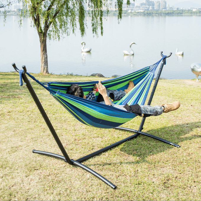 Portable Foldable Waterproof Lightweight Single Double Size Canvas Nylon Mesh Fabric Camping Swing Hammock With Stand