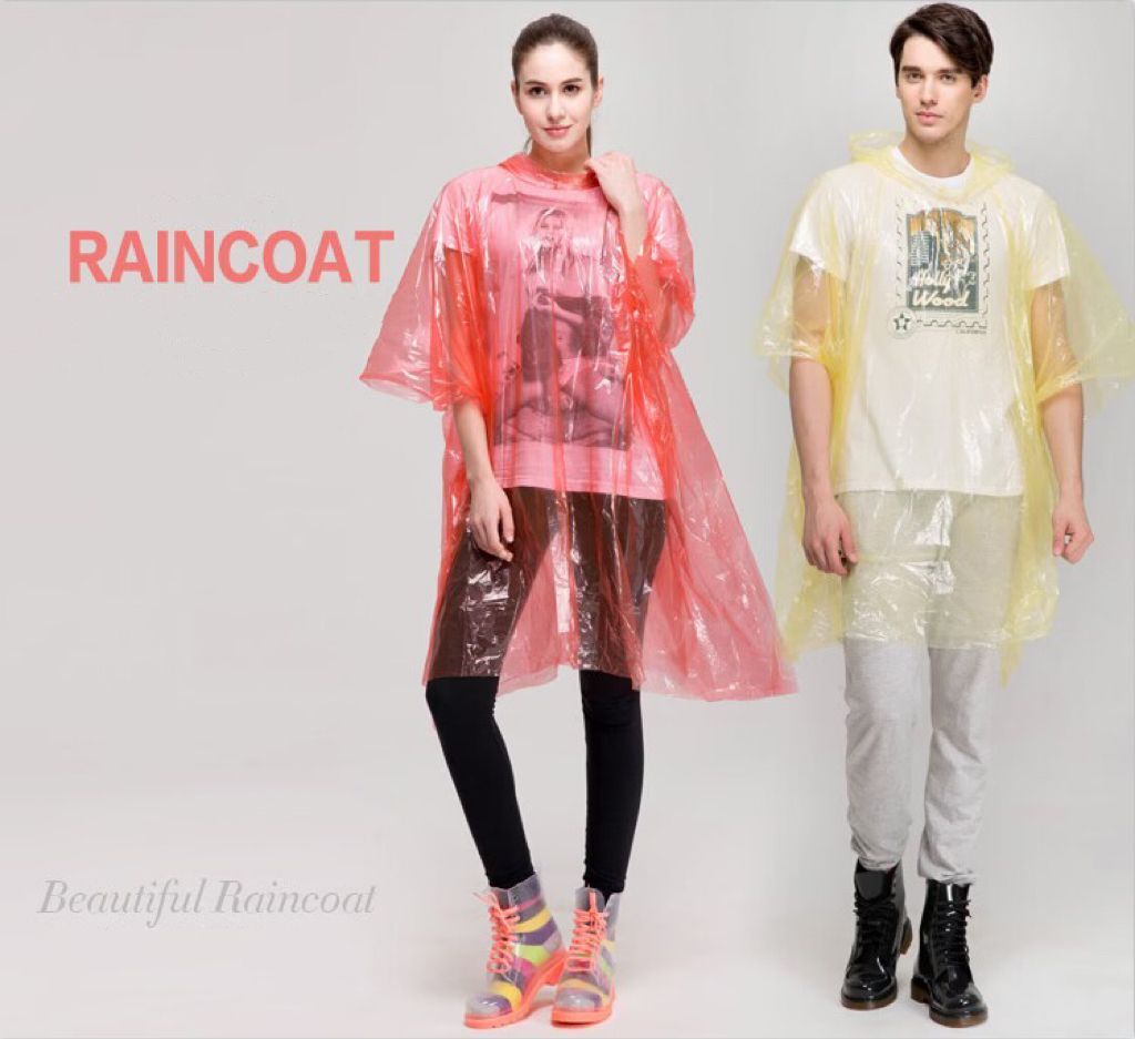 Cheap Portable Lightweight Transparent Eco Friendly Unisex Hooded Disposable Emergency PE Travel Raincoat Raincape Cloak Poncho 
