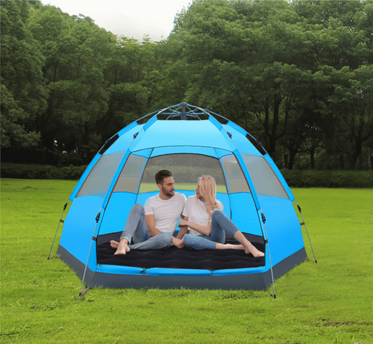 Double Layer Automatic Pop Up Instant Opening Hexagonal Camping Tent 