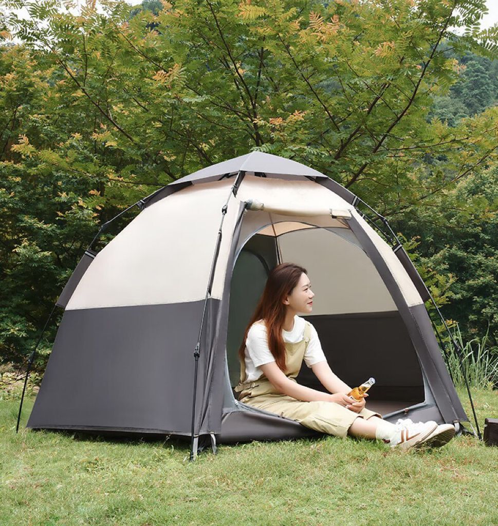 Double Layer Folding Automatic Hexagonal Camping Tent For 5-8 Persons 