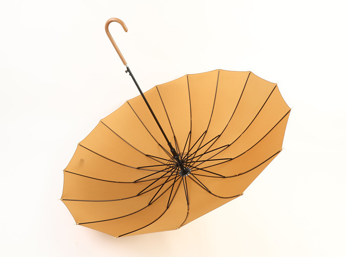 Fashion 16K Automatic Straight Stick Umbrella With Leather J Shaped Handle 