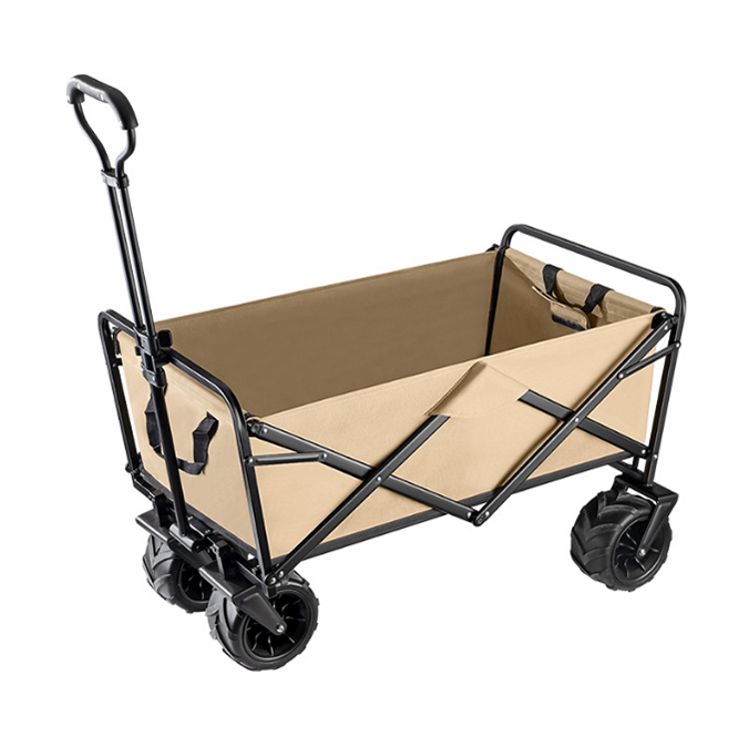 Outdoor Portable Collapsible Utility Heavy Duty Steel Trail Garden Beach Camping Trolley Cart Barrow All Terrain Folding Wagon With Adjustable Handle Bar 