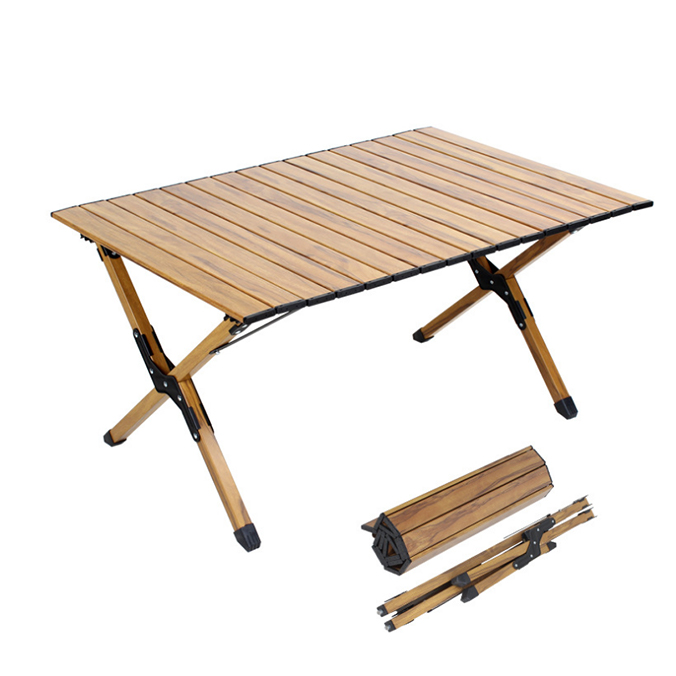 Outdoor Portable Ultralight Solid Wood Aluminum Alloy Picnic BBQ Dining Camping Omelet Egg Roll Folding Table