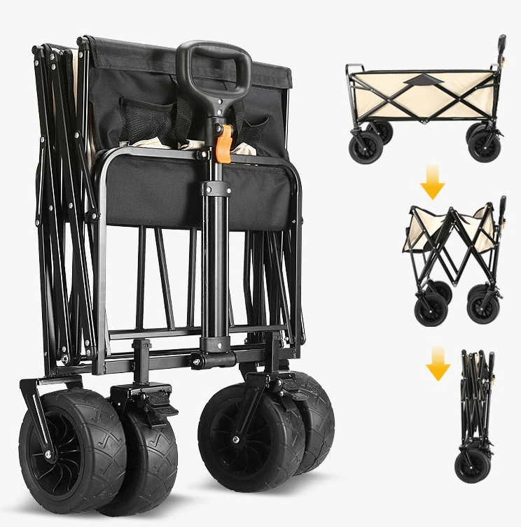 Outdoor Portable Collapsible Utility Heavy Duty Steel Trail Garden Beach Camping Trolley Cart Barrow All Terrain Folding Wagon With Adjustable Handle Bar 
