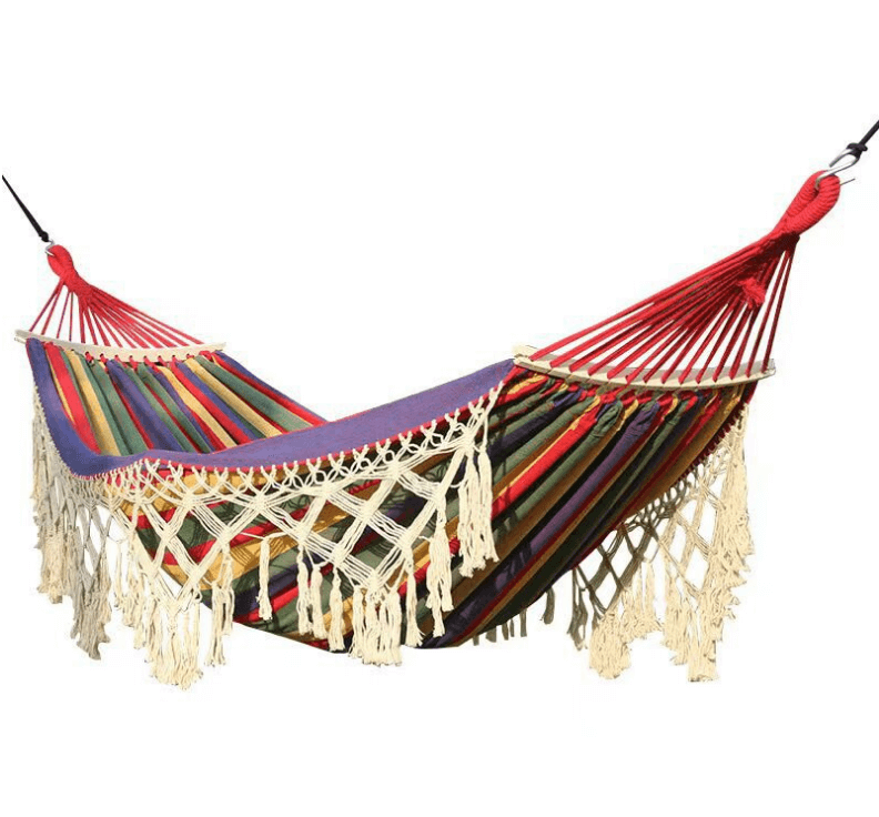 Portable Waterproof Lightweight Single Double Size Canvas Fabric Camping Swing Hammock With Tassel 
