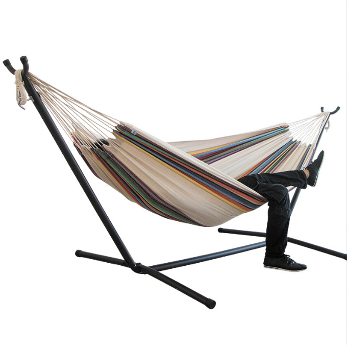 Portable Foldable Waterproof Lightweight Single Double Size Canvas Nylon Mesh Fabric Camping Swing Hammock With Stand
