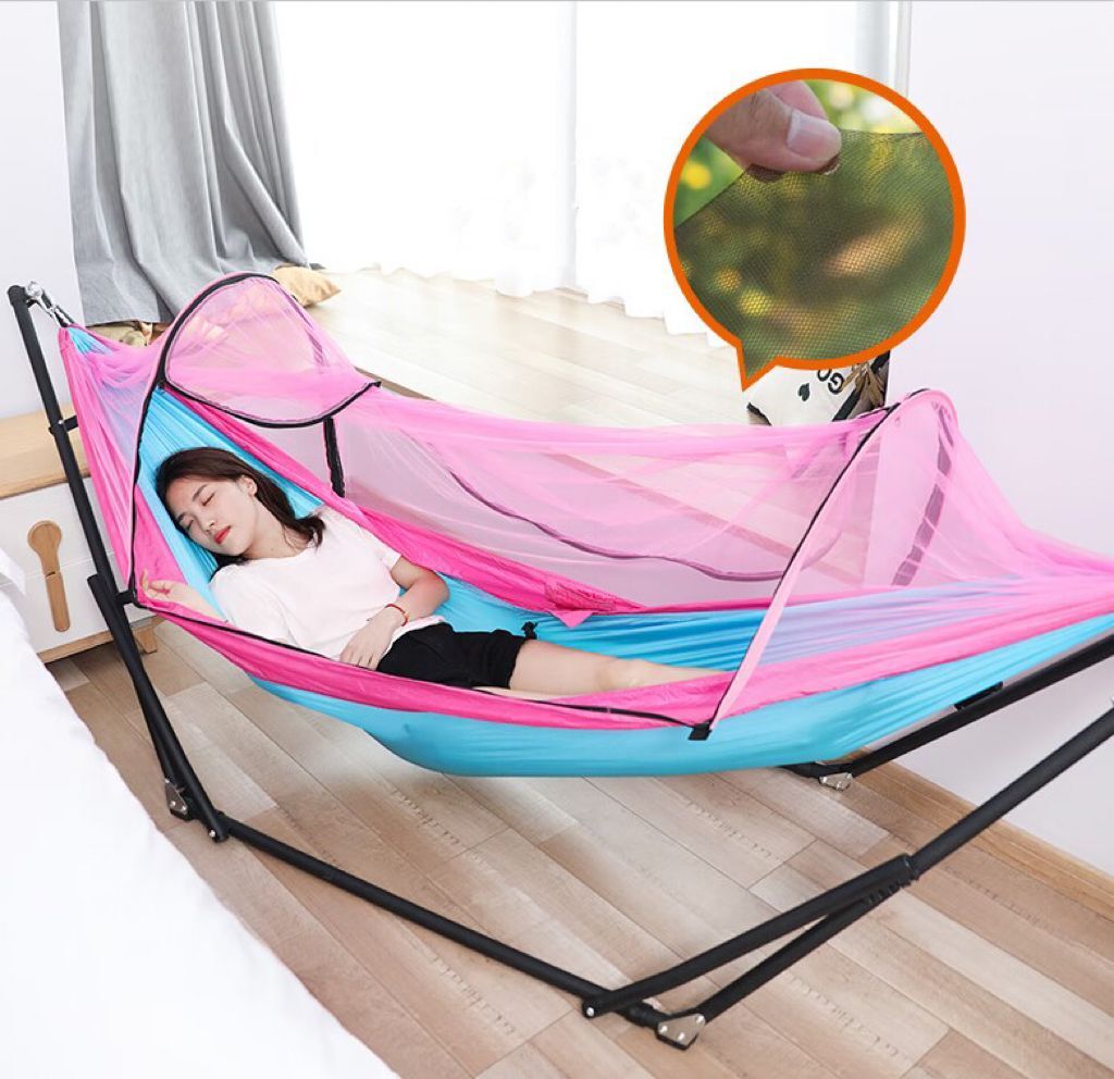 天蓝拼粉红带蚊帐2（尼龙布）（无月牙棒）