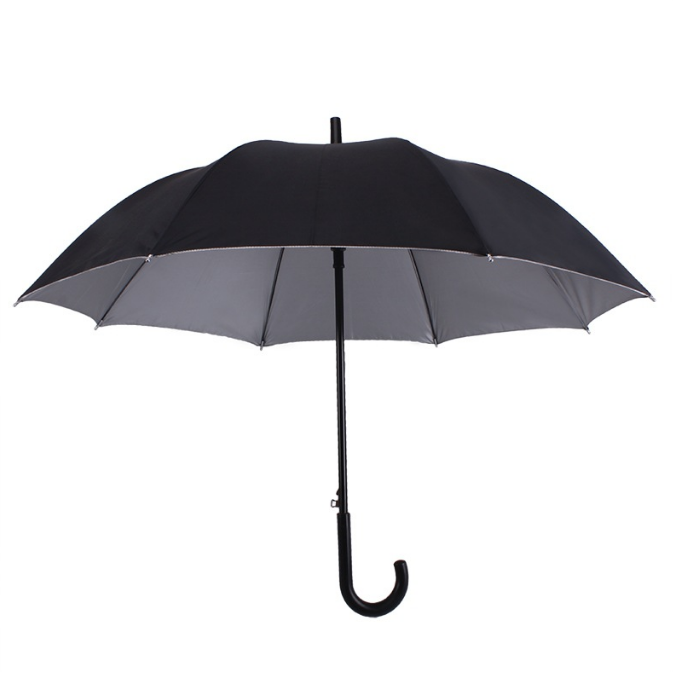 Cheap Promotional Custom Silver Coated Automatic Opening Straight Umbrella With J Shape Handle 