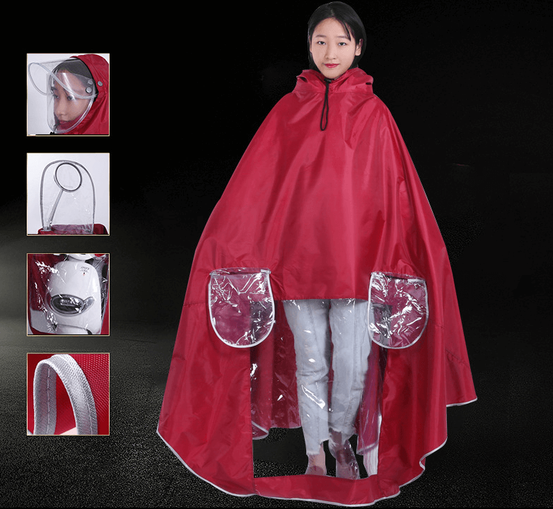 Outdoor Hooded PVC PU Coated Polyester Oxford Pongee Nylon Fabric Motorcycle Electrombile Bicycle Raincoat Raincape Cloak Poncho 