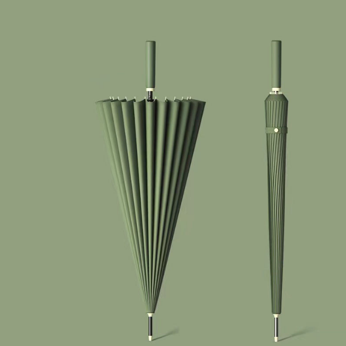 Big Strong 24K Rib Straight Stick Umbrella With PU Leather Handle