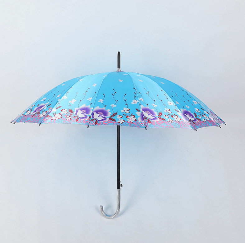 Cheap Printed 22 Inch 16K Rib Straight Auto Open Satin Umbrella 