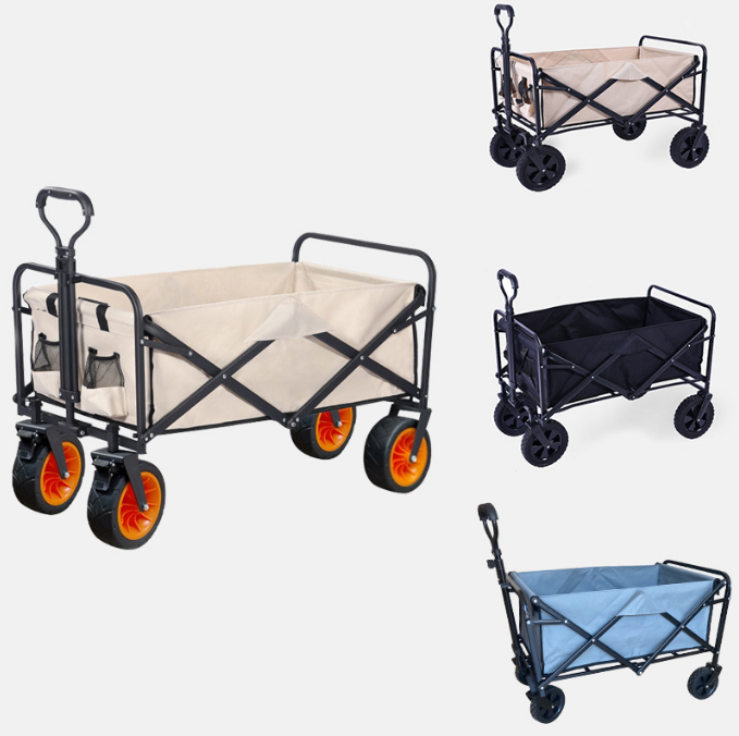 Outdoor Portable Collapsible Utility Heavy Duty Steel Trail Garden Beach Camping Trolley Cart Barrow All Terrain Folding Wagon With Adjustable Handle Bar 