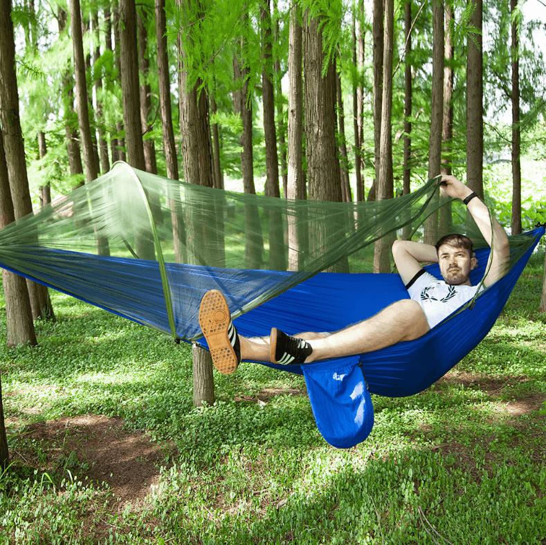 Portable Waterproof Lightweight Single Double Size Canvas Nylon Fabric Camping Swing Hammock With Mosquito Net 
