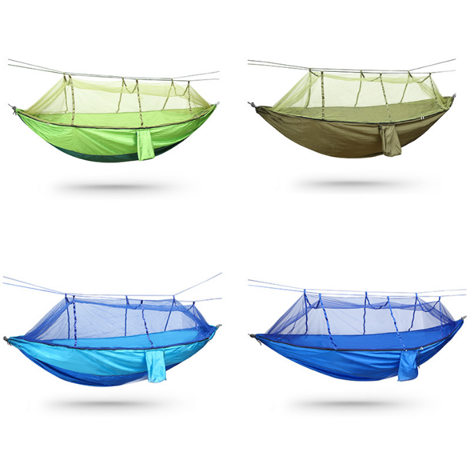 Portable Foldable Waterproof Lightweight Single Double Size Nylon Fabric Camping Swing Hammock With Mosquito Net 