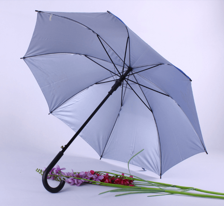 Cheap Promotional Custom Silver Coated Automatic Opening Straight Umbrella With J Shape Handle 