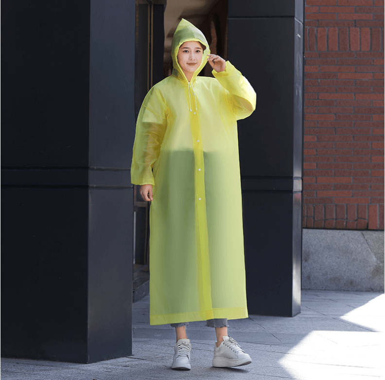 Fashion Portable Lightweight Transparent Translucent Eco Friendly Unisex Hooded Disposable Emergency Usable EVA PE Conjoined Long Travel Rain Gear Raincoat 