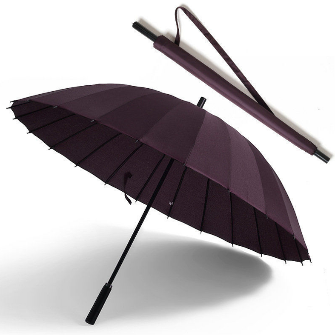 Big Strong 24K Rib Straight Stick Umbrella With PU Leather Handle