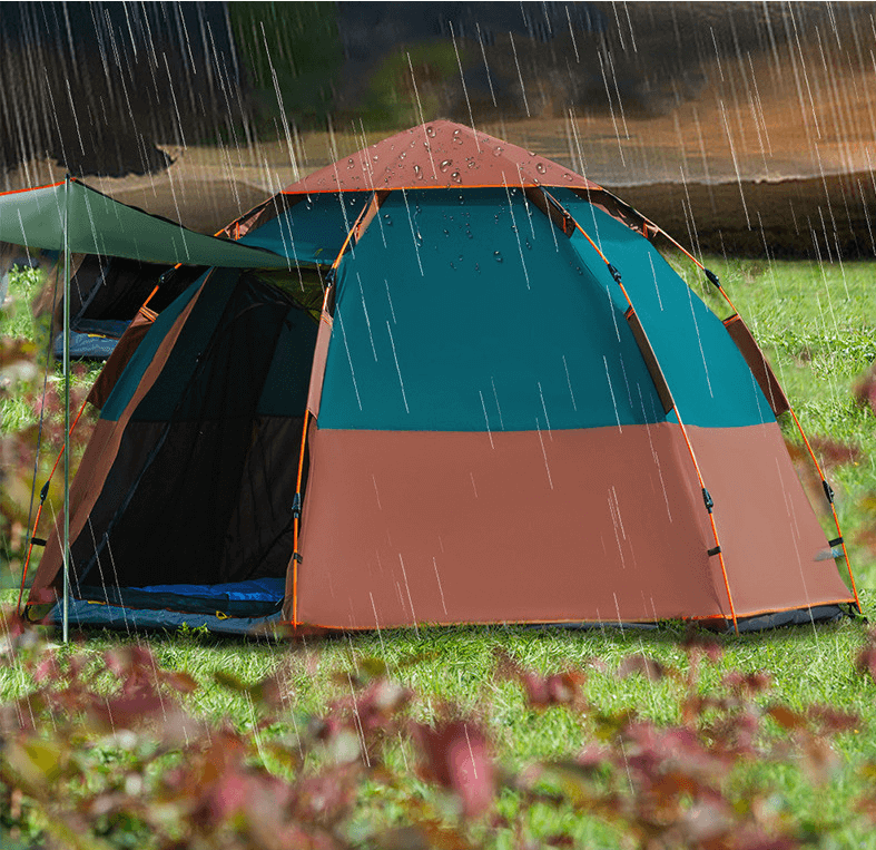 Double Layer Folding Automatic Hexagonal Camping Tent For 5-8 Persons 