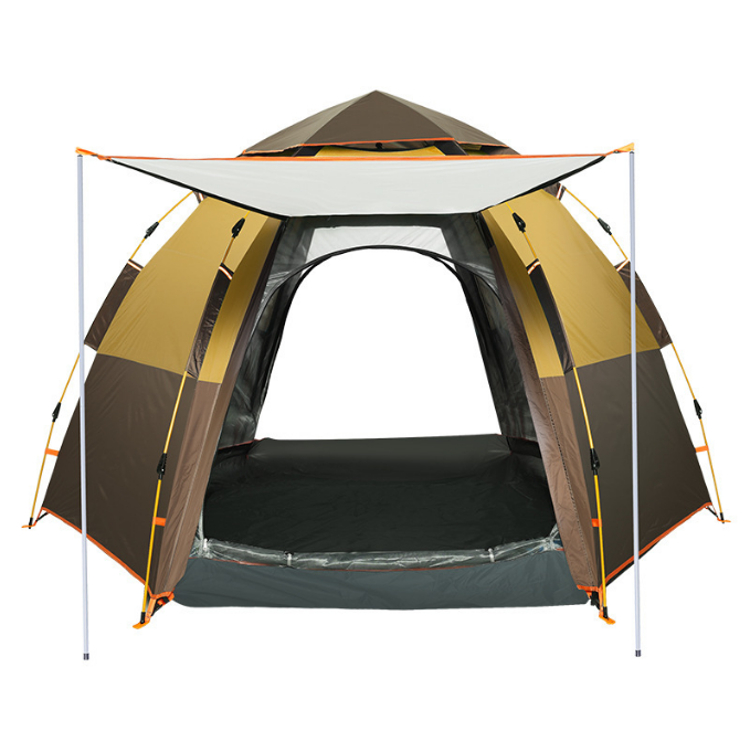 Double Layer Folding Automatic Hexagonal Camping Tent For 5-8 Persons 