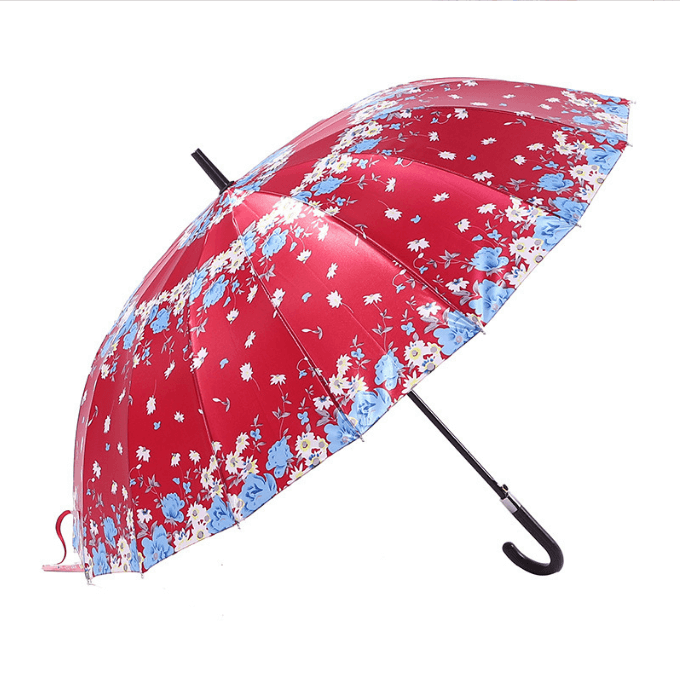 Cheap Printed 22 Inch 16K Rib Straight Auto Open Satin Umbrella 