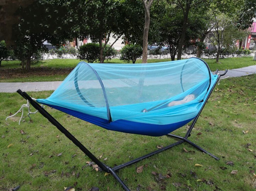 Portable Foldable Waterproof Lightweight Single Double Size Canvas Nylon Mesh Fabric Camping Swing Hammock With Stand