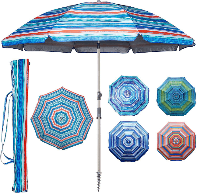 Outdoor Advertising Silver Coated 140G 160G Polyester Fabric Beach Parasol Umbrella With Tilt 