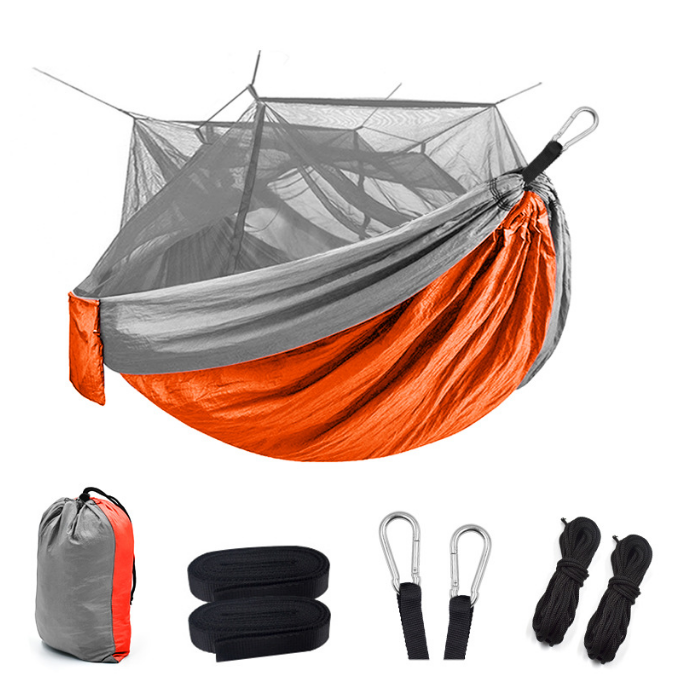 Portable Foldable Waterproof Lightweight Single Double Size Nylon Fabric Camping Swing Hammock With Mosquito Net 