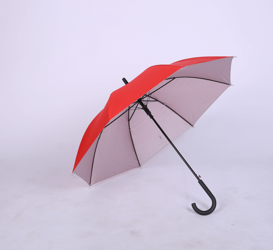Cheap Promotional Custom Silver Coated Automatic Opening Straight Umbrella With J Shape Handle 
