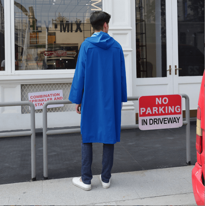Long Conjoined One Piece Hooded Ventilated Yellow PVC Coated Polyester Mesh Fabric Windbreaker Rainwear Rainsuit Raincoat 